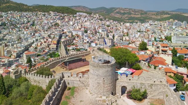 Aerial View of Kavala Old Town and Fortress, Kavala, Greece