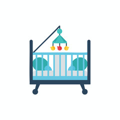 Obraz premium Modern Baby Crib with Hanging Mobile in Nursery Room for Infants