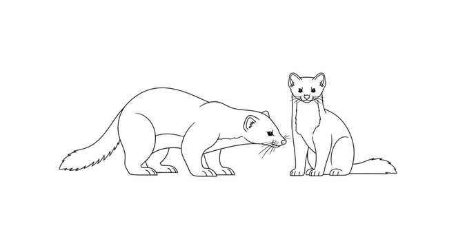 Two weasels outline art on a white background for design and creative projects