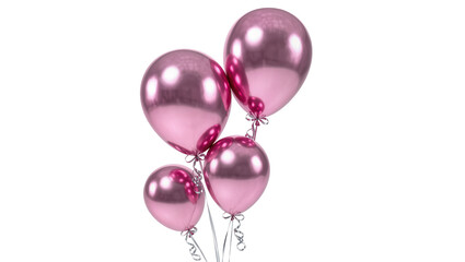 Isolated shiny metallic pink balloons with silver ribbons floating for celebration event © Conor
