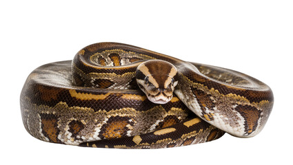 Naklejka premium Isolated Ball Python coiled up, a majestic and exotic reptile with intricate scale patterns.