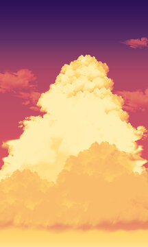 Realistic Cumulonimbus Cloud at Sunset in Summer Sky / リアルタッチな夕方の入道雲のイラスト （縦長） / ノスタルジー