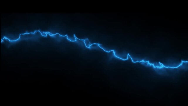Abstract blue electric lightning bolt animation sparking across black background. High energy discharge effect.