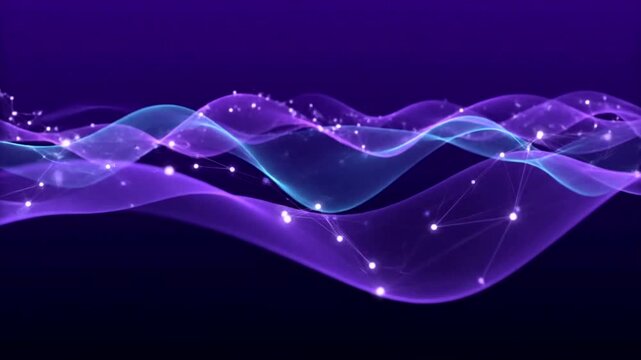 Abstract purple wave with glowing connections.