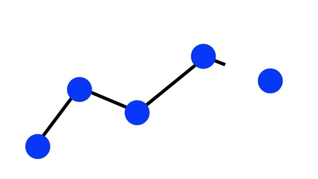 Blue circular nodes connecting with black lines showing progress or network growth on a white background.