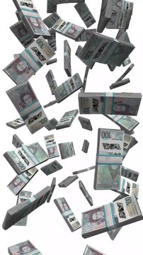 Vertical Saint Lucia Money, Falling East Caribbean Dollar Bills, Caribbean Paradise Cash Stacks, 4K