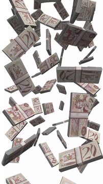 Vertical Saint Helena Money, Falling Saint Helena Pound Bills, Island Paradise Cash Stacks, 4K