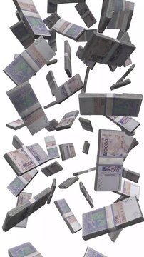 Vertical Senegal Money, Falling CFA Franc Bills, West Africa Finance Stacks, 4K