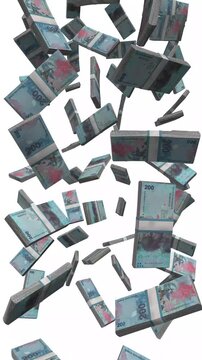 Vertical Sao Tome Money, Falling Dobra Bills, Tropical Butterfly Cash Stacks, 4K