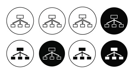 A series of eight circular icons depicting branching diagrams varying in color and fill © grvect02