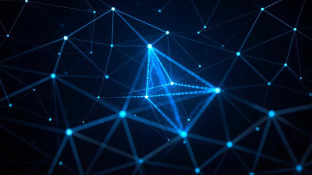 Digital Network Connectivity: A captivating visual of interconnected nodes and lines, illustrating the intricate network that underpins modern technology and data flow, set against a dark background.