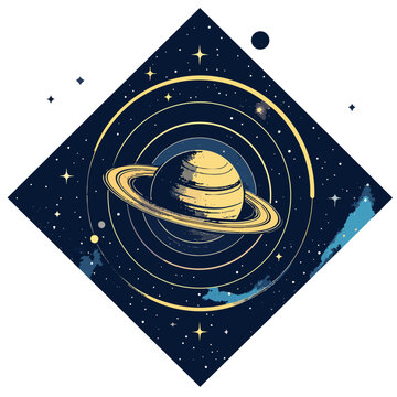 vector illustration of a telescope and a star with saturnus planet