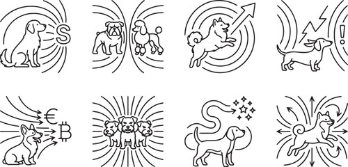 Obraz premium Dogs interacting with magnetic fields and digital currency energy waves