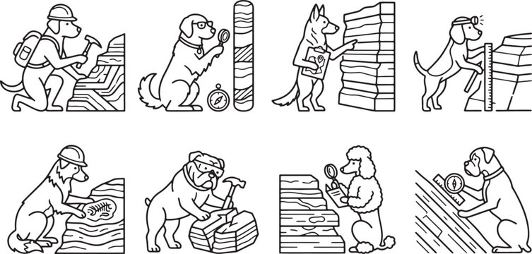 Geologist Dog Archaeology and Soil Research Activity Icons Set
