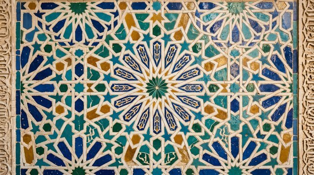 Intricate Islamic Geometric Pattern - A Colorful Mosaic of Art and Design.