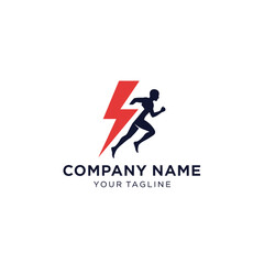 Obraz premium Dynamic Running Man with Lightning Bolt Logo Design for Speed and Energy.