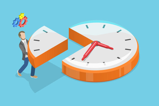 3D Isometric Flat Vector Illustration of Time Allocation, Efficient Project Planning, Businessman Isolates Time From Large Clock To Boost Productivity