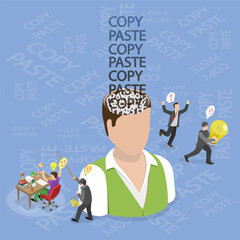 Obraz premium 3D Isometric Flat Vector Illustration of Plagiarism, Person Brain Loading With Copy Paste