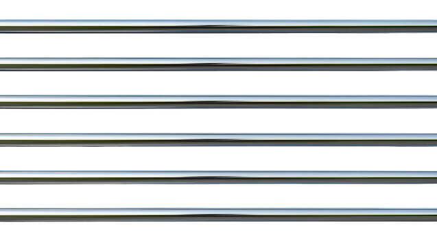 Isolated multiple polished chrome bars arranged horizontally, reflective surface texture.