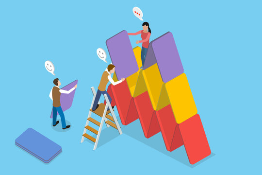 3D Isometric Flat Vector Illustration of Partnership, People Piece Together Puzzles, Team Collaboration