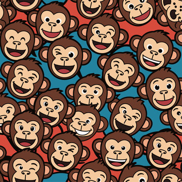 Many cartoon monkey faces smiling.