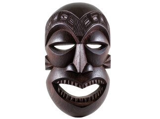 Obraz premium Isolated dark carved wooden tribal mask, an ethnic art object reflecting African culture and tradition.