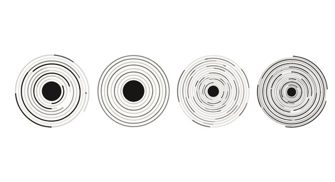 Concentric bullseye circle targets arranged in a row with geometric pattern and radial rings.