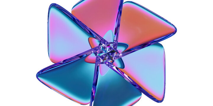 3D Illustration of a Geometric Kaleidoscopic Glass Flower with Vibrant Pastel Refractions