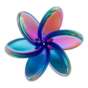 3D Illustration of a Symmetrical Overlapping Glass Bloom with Vibrant Pastel Refractions