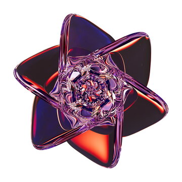 3D Illustration of a Symmetrical Six-Pointed Glass Starburst with Deep Metallic Red Refractions