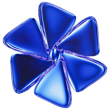 3D Illustration of a Geometric Sapphire Blossom with Metallic Blue Reflections on White Background
