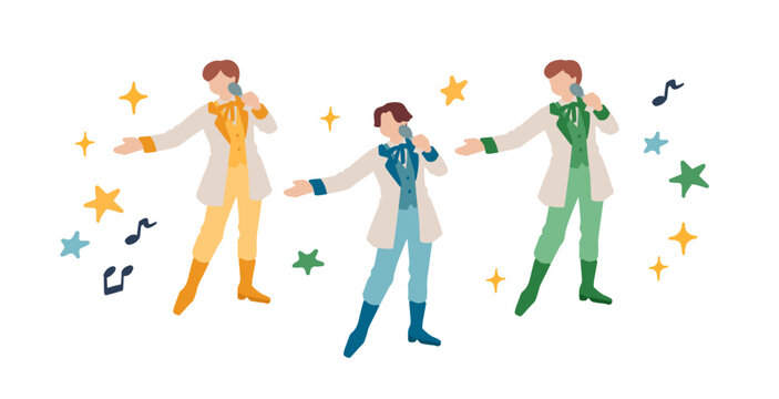 推し活、アイドル、歌手、ミュージシャン、男性アイドルグループなどの手描きベクターイラスト素材 关于追星、偶像、歌手、音乐人、男偶像团体等主题的手绘矢量插图素材