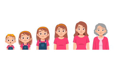 Fototapeta premium Happy smiling woman aging process from toddler to elderly with different hairstyles