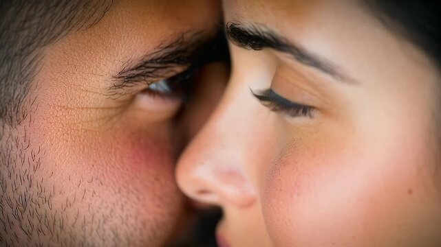 Intense eye contact between a man and woman a close-up portrait conveying connection intimacy trust vulnerability and emotional depth against a dark background