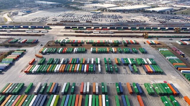 Aerial view of sprawling container terminal in Dallas suburbs.