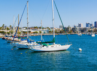 Obraz premium Sailboats Moored on San Diego Bay at The Embarcadero, San Diego, California, USA