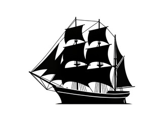 Isolated old sailing ship silhouette, vintage tall ship with sails and masts, classic maritime vessel © Ciara