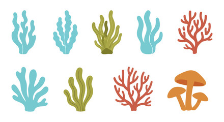 Obraz premium Vibrant Collection of Underwater Seaweed and Coral Reef Elements.