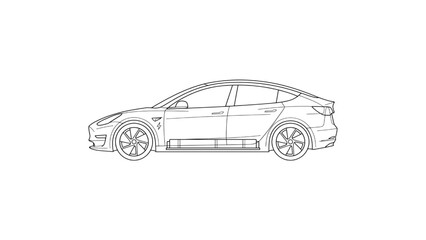 Naklejka premium Automobile silhouette drawing of a modern electric vehicle profile