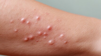 Fototapeta premium Close up macro texture of acne pimples on female arm skin