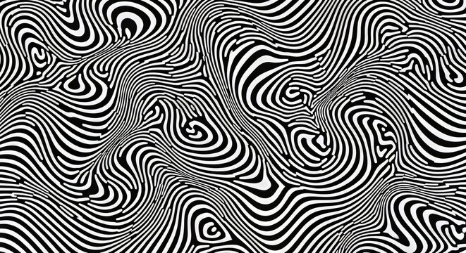 Monochrome op art  hypnotic 3d pattern of wavy lines for bold branding and album covers