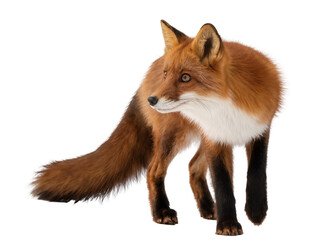 Fototapeta premium Isolated magnificent red fox, beautiful wild animal with stunning fur, standing and looking aside