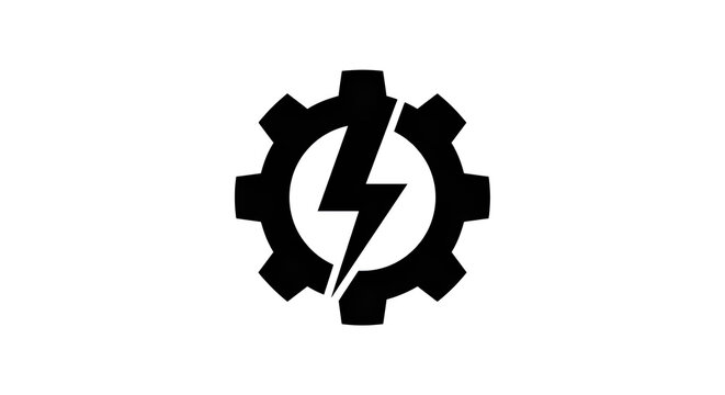 Minimalist flat vector icon of gear with lightning symbol
