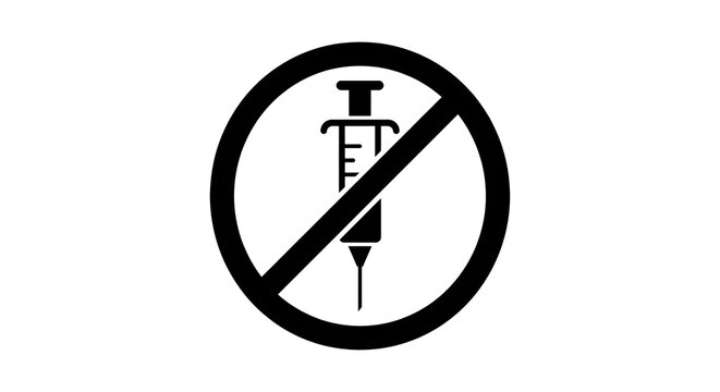 Minimalist flat vector icon of syringe with prohibition sign