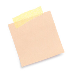 Fototapeta premium Blank paper note with adhesive tape isolated on white, top view