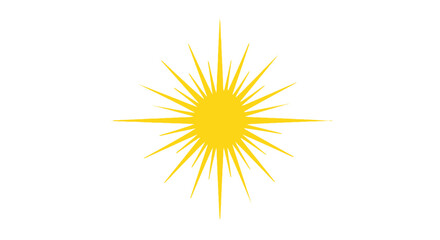 Fototapeta premium Minimalist yellow sun icon with radiating sharp rays.