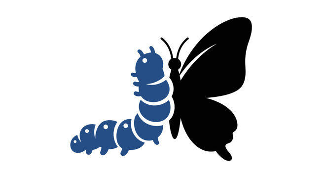 Illustration depicting the metamorphosis of a caterpillar into a butterfly against a white backdrop