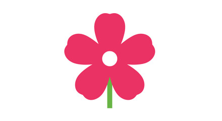 Fototapeta premium Simple illustration of a vibrant five-petal flower with a green stem against a white backdrop