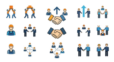 Fototapeta premium Collection of diverse business and construction teamwork icons.