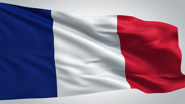 Waving French flag with blue, white, and red stripes celebrates Bastille Day with national pride and patriotism